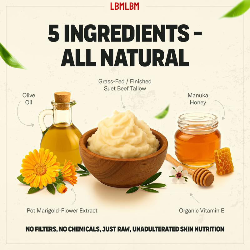 VILEGOODS! Whipped Beef Tallow & Manuka Honey Organic Nourishing Face Cream Moisturizer Body Lotion Skin Care Lip Balm Hydrating Moisturizing 100% Natural ingredients-Oil