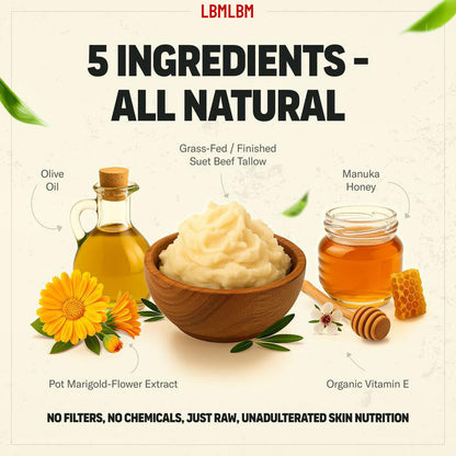 VILEGOODS! Whipped Beef Tallow & Manuka Honey Organic Nourishing Face Cream Moisturizer Body Lotion Skin Care Lip Balm Hydrating Moisturizing 100% Natural ingredients-Oil