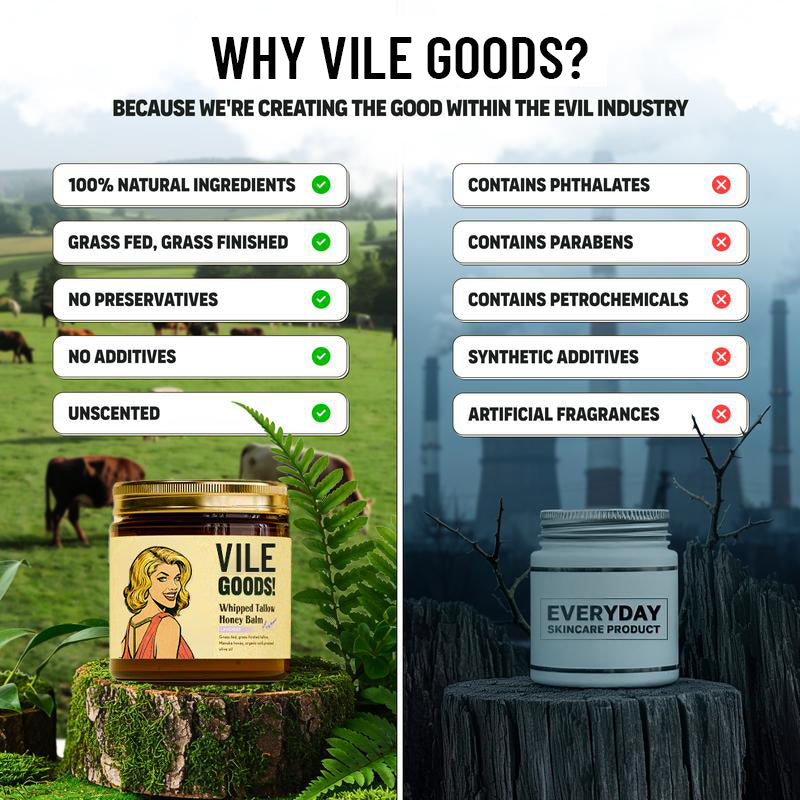 VILEGOODS! Whipped Beef Tallow & Manuka Honey Organic Nourishing Face Cream Moisturizer Body Lotion Skin Care Lip Balm Hydrating Moisturizing 100% Natural ingredients-Oil