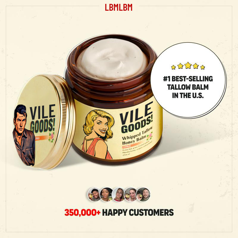 VILEGOODS! Whipped Beef Tallow & Manuka Honey Organic Nourishing Face Cream Moisturizer Body Lotion Skin Care Lip Balm Hydrating Moisturizing 100% Natural ingredients-Oil