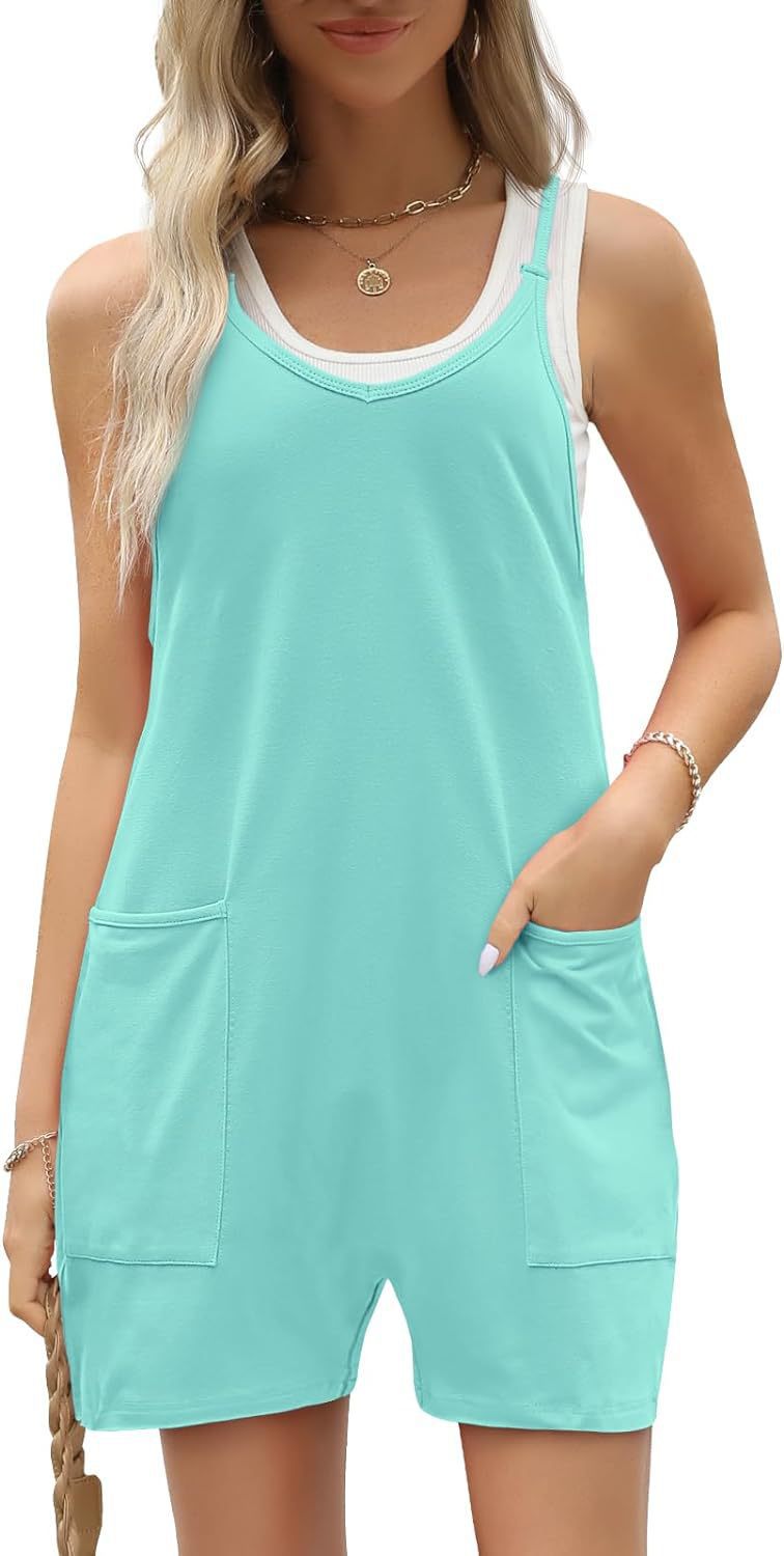 Women's Casual Sleeveless Loose Short Jumpsuit with Thin Straps