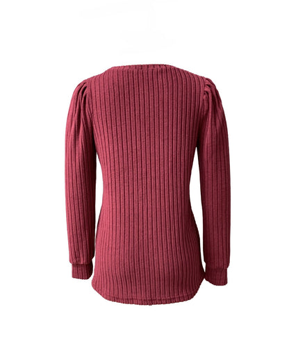 Women's Puff Sleeve Long Sleeve Crew Neck Knit Top