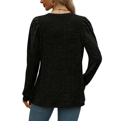 Women's Puff Sleeve Long Sleeve Crew Neck Knit Top