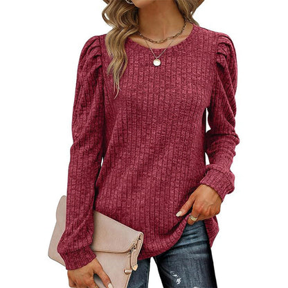 Women's Puff Sleeve Long Sleeve Crew Neck Knit Top